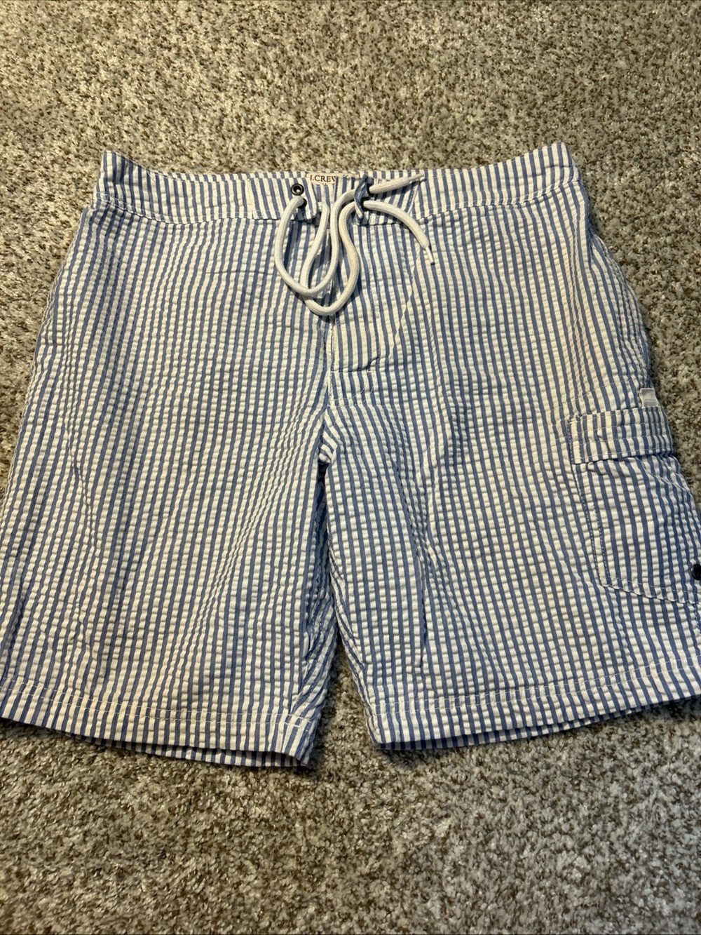 J. Crew Blue and White Seersucker Swim Trunks